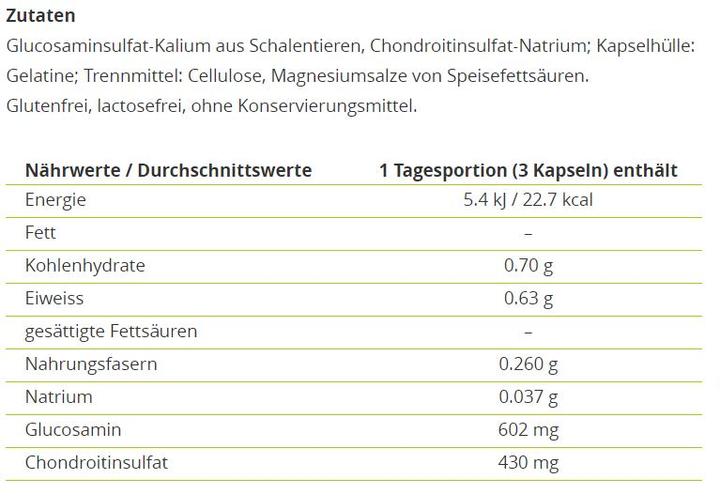 Nährwerte und Zutaten Alpinamed Glucosamin Chondroitin (120 Stück, Kapseln, 120 g)
