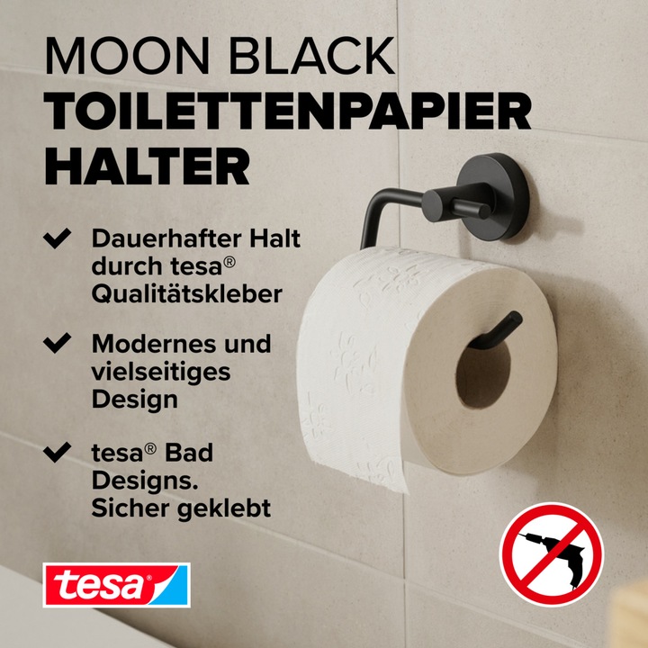 Actual product image tesa MOON BLACK toilet roll holder incl. adhesive solution without drilling