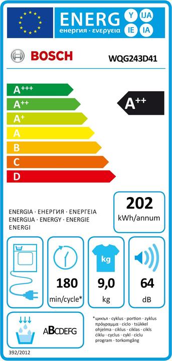 Energie-Label Bosch Hausgeräte WQG243D41 (9 kg, Rechts)