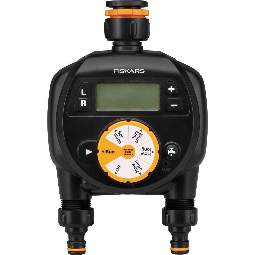 Fiskars, Bewässerungssystem, Zeitschaltuhr/Timer mit 2 Ausgängen, Für alle gängigen Wasserhahngrössen, Leicht ablesbares...