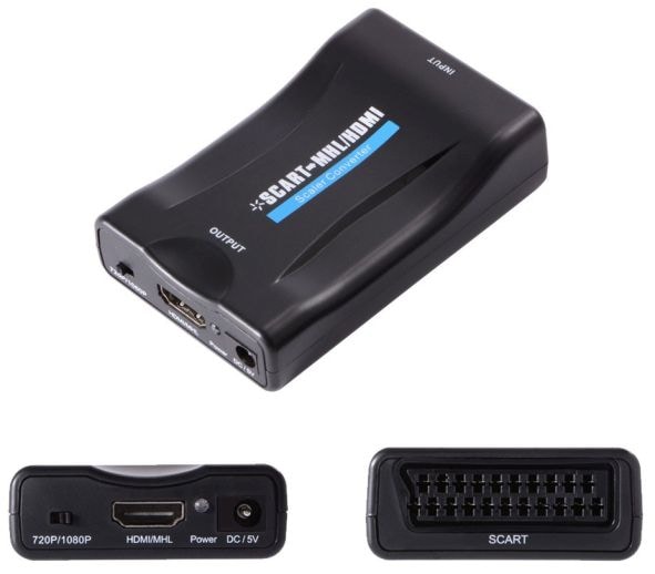 Actual product image Hapena Scart to HDMI 2451010002 Converter,720/1080p,USB-powered