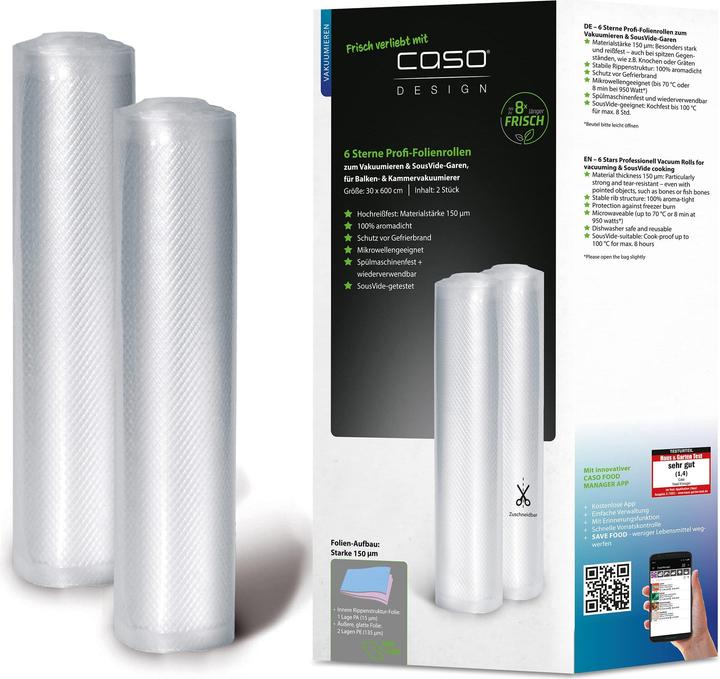 Caso Vacuum Rolls 01248 2 pcs, Dimensions (W x L) 30 x 600 cm, Transparent (2x)