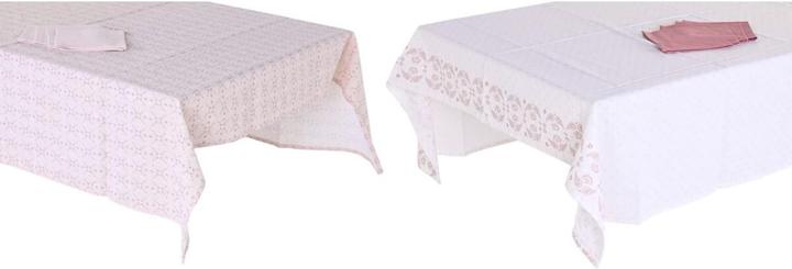 DKD Home Decor Tablecloth and napkins 150 x 250 x 0,5 cm Pink White (2 Units) (150 x 250 cm)