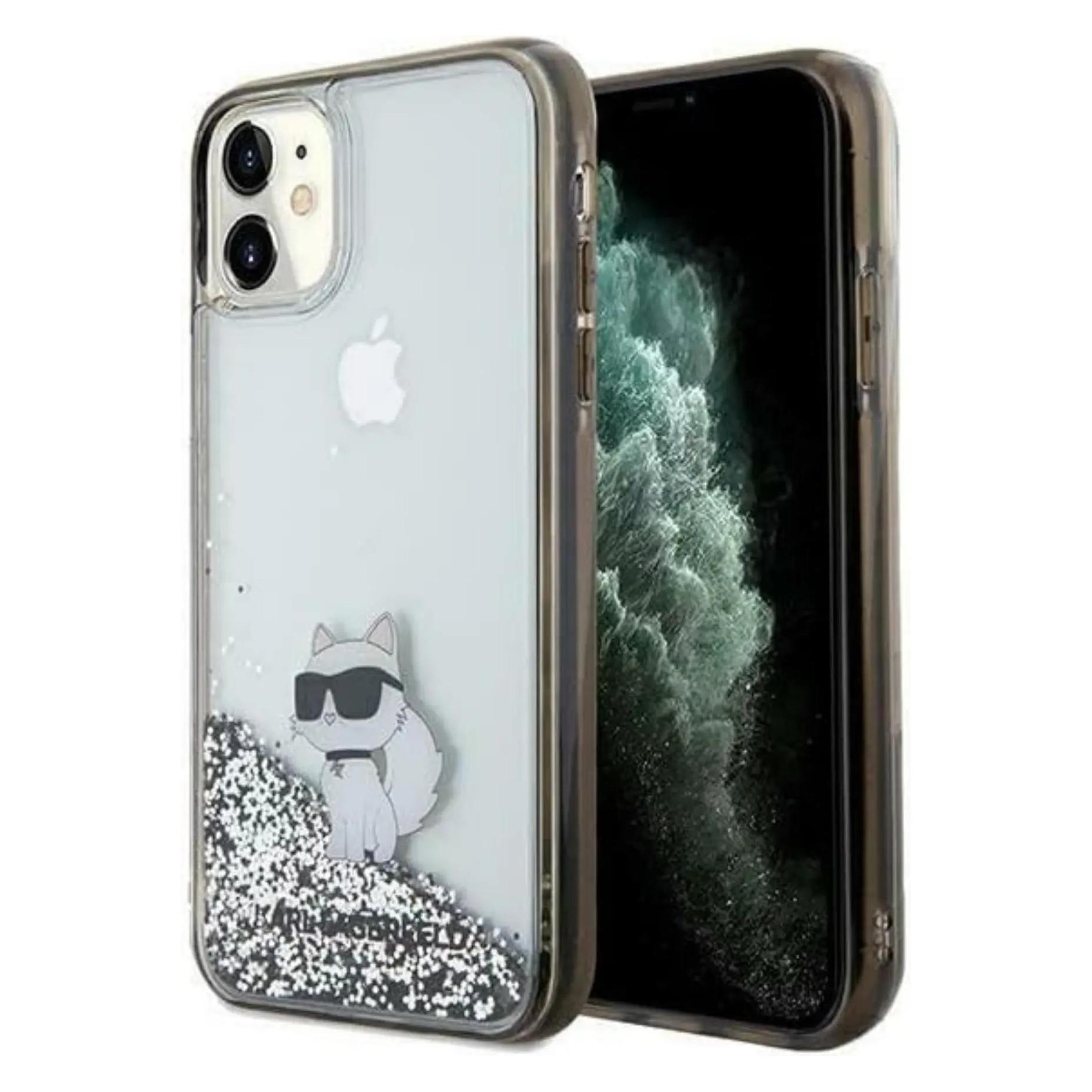 Karl Lagerfeld KLHCN61LKCNSK IPhone 11 / Xr 6.1" Transparent Hardcase Liquid Glitter Choupette (Apple IPhone 11, Apple IPhone Xr), Smartphone Hülle,