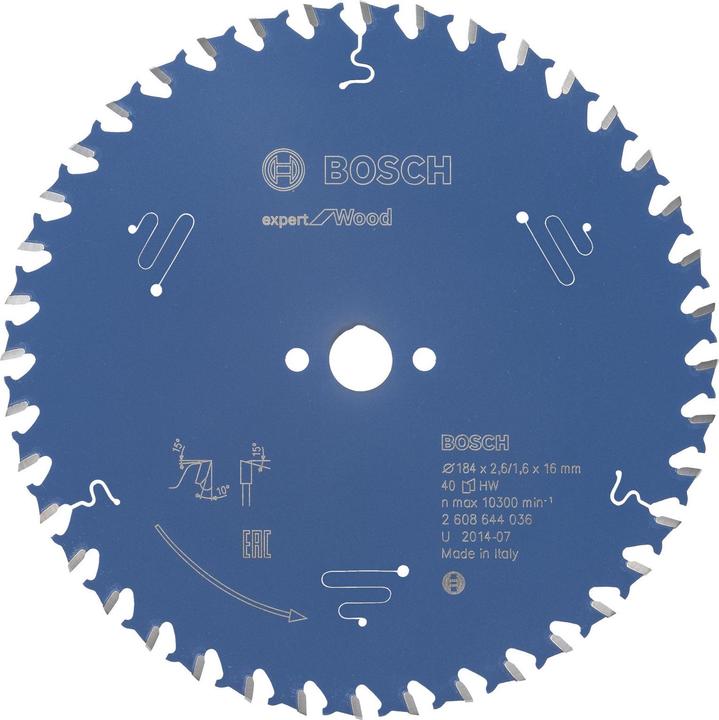 Produktbild Bosch Professional Zubehör Kreissägeblatt Expert for Wood, 184 x 16 x 2,6 mm, 40