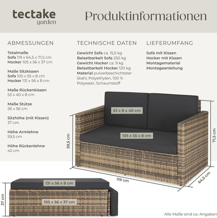 Image du produit tectake Canapé en rotin Corfu, variante 2