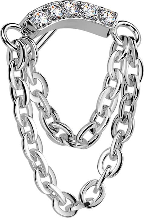 Actual product image Star Piercing Threadless gebogener Balken silber Kristalle silber Anhänger zwei Ketten (without brass, Titanium)