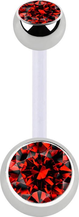 Image du produit Star Piercing Banane transparente avec deux boules argent cristal rouge (Matières plastiques, Acier chirurgical 316L, sans laiton)