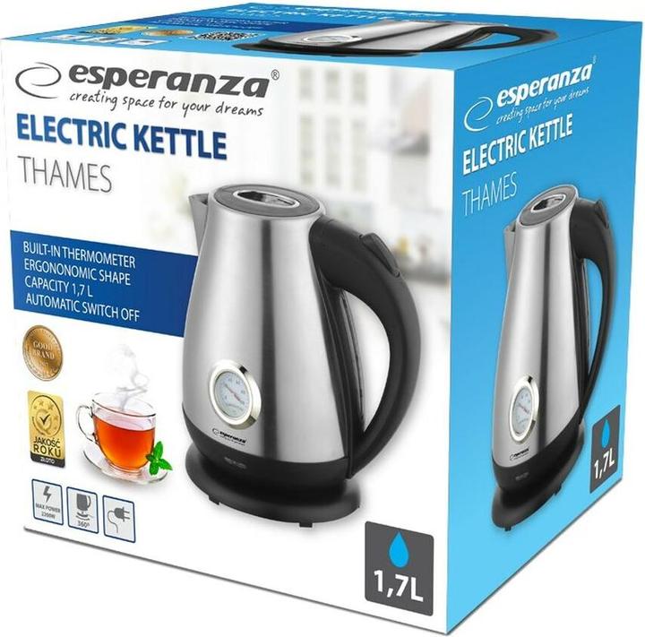 Productafbeelding Esperanza EKK029 Elektrische waterkoker met thermometer 1.7 L 2200 W Inox (1.70 l)