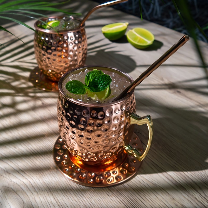 Actual product image Intirilife Moscow Mule Becher Set inkl. Untersetzer Strohhalm (4.50 dl, 9 x, Moscow Mule mug)