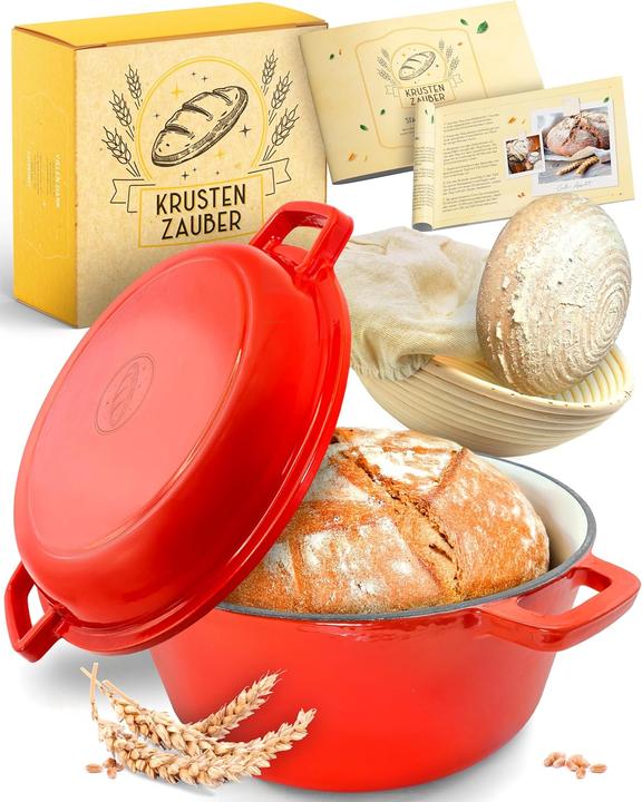 Immagine prodotto Krustenzauber Pentola in ghisa per cuocere il pane 2in1 Smalto Rosso