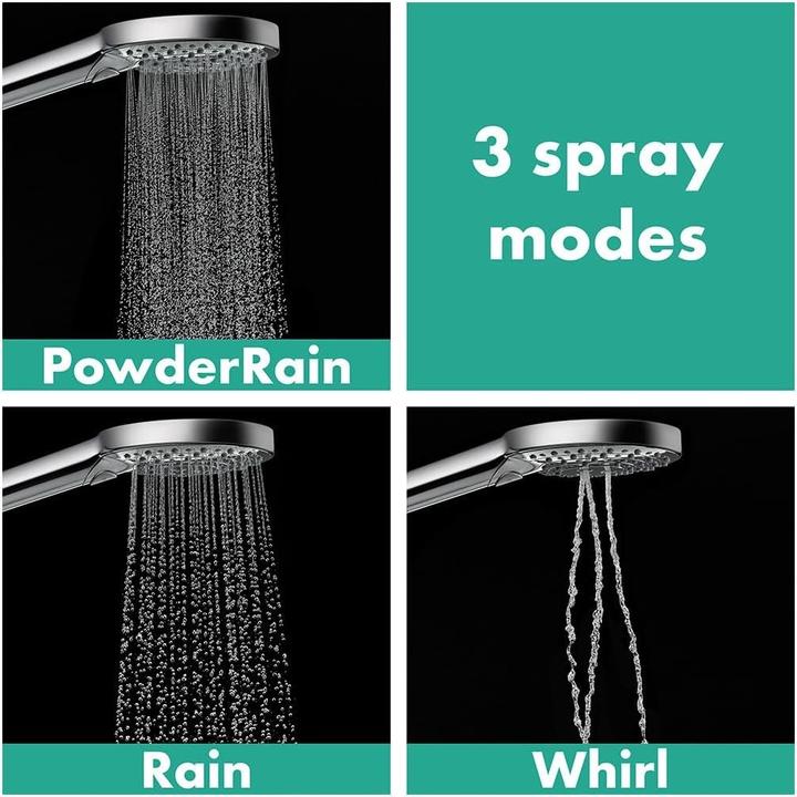 Produktbild hansgrohe Verstellbare Handbrause mit 3 Sprühstrahlen, Regen- und Massagefunktion, einfach zu installieren (3 Strahlarten)