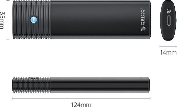 Produktbild Orico M.2 SATA/NVMe external drive enclosure, PWDM2-G2-BK-EP, USB-C, 10Gbps (black) (M.2 2260, M.2 2280, M.2 2230, M.2 2242)