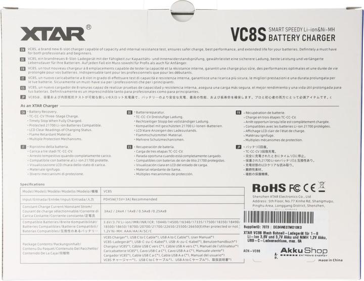 Image du produit Xtar VC8S 8fach Schnell-Ladegerät für 1-8 Li-Ion 3,6V und 3,7V Akku und NiMH