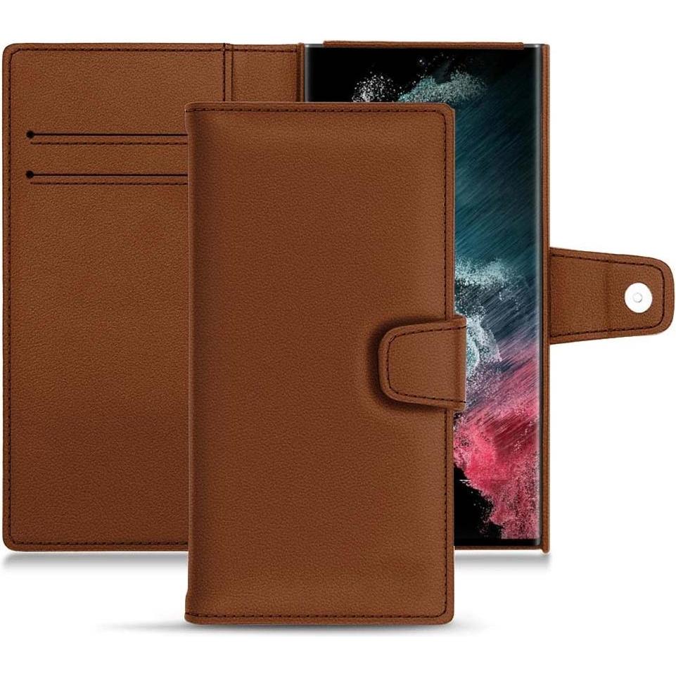 Noreve Lederschutzhülle Wallet (Samsung Galaxy S22 Ultra), Smartphone Hülle, Braun