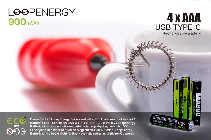 Image du produit Verico Batterie Li-Ion USB-C Micro AAA 1.5 V 900 mWh 600 mAh rechargeable par USB (4 pcs, AAA, 600 mAh)