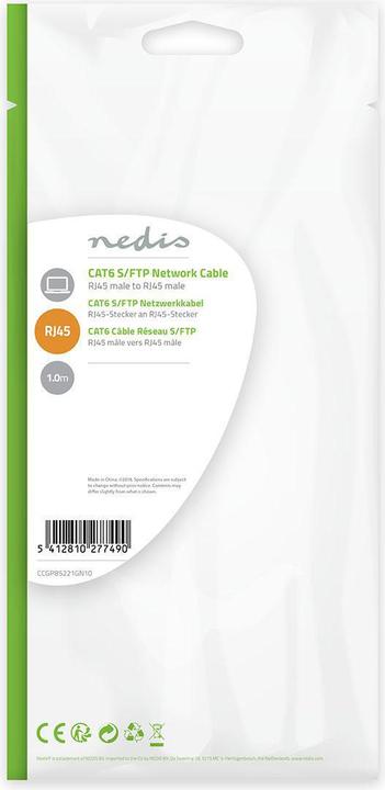 Actual product image Nedis Cat 6 cable | RJ45 male | RJ45 male | S/FTP | 1.00 m | round | LSZH | green | cover (S/FTP, CAT6, 1 m)