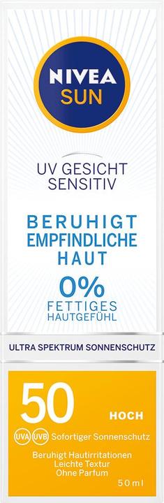 Immagine prodotto NIVEA Crema solare per il viso, lenisce le irritazioni, SPF 50+, 50 ml (Crema solare, SPF 50, 50 ml)