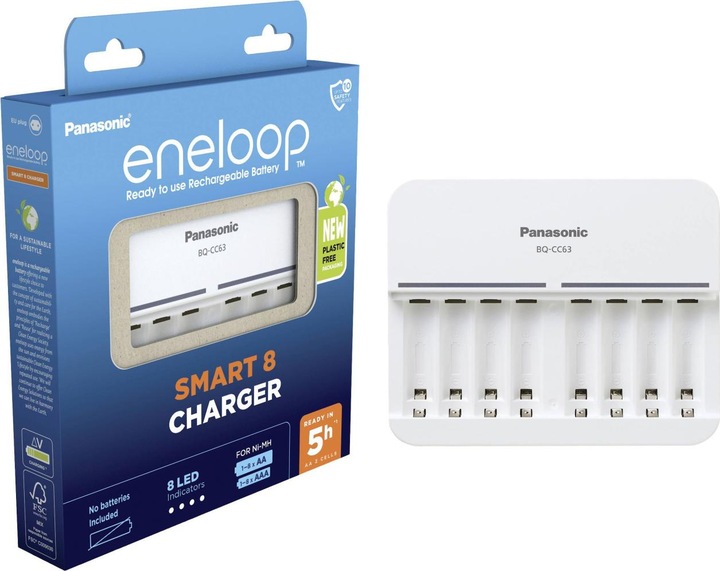 Produktbild Panasonic eneloop 8 Zellen Charger BQ-CC63 (1 Stk., AAA, AA, 2000 mAh, Ladegerät ohne Akku)
