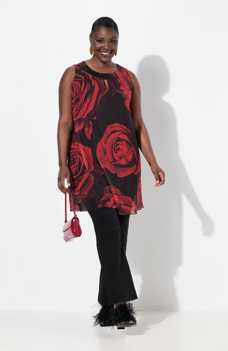 Image du produit Ulla Popken Tunique longue sans manches, imprimé roses et décolleté rond, coupe évasée (42, 44)