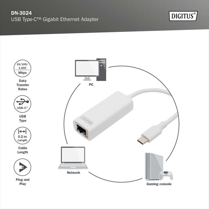 Actual product image Digitus DN-3024 (USB-C 3.0, RJ45 (1x))