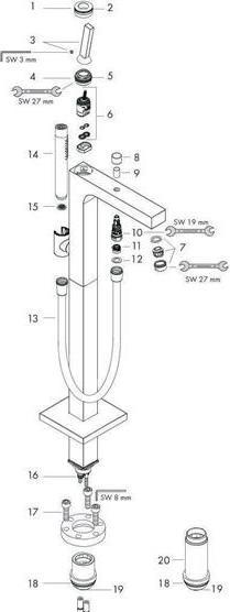 Actual product image Axor CITTERIO ready-to-install set for single lever bath tub, floor standing chrome