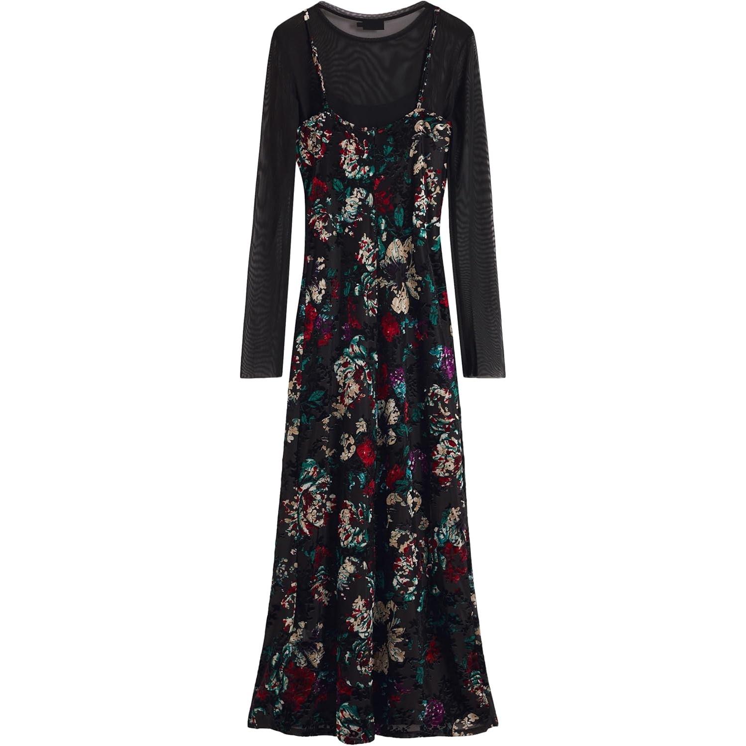 Desigual Donna Nero Donne, Vestiti, Abito Lungo (Xs)