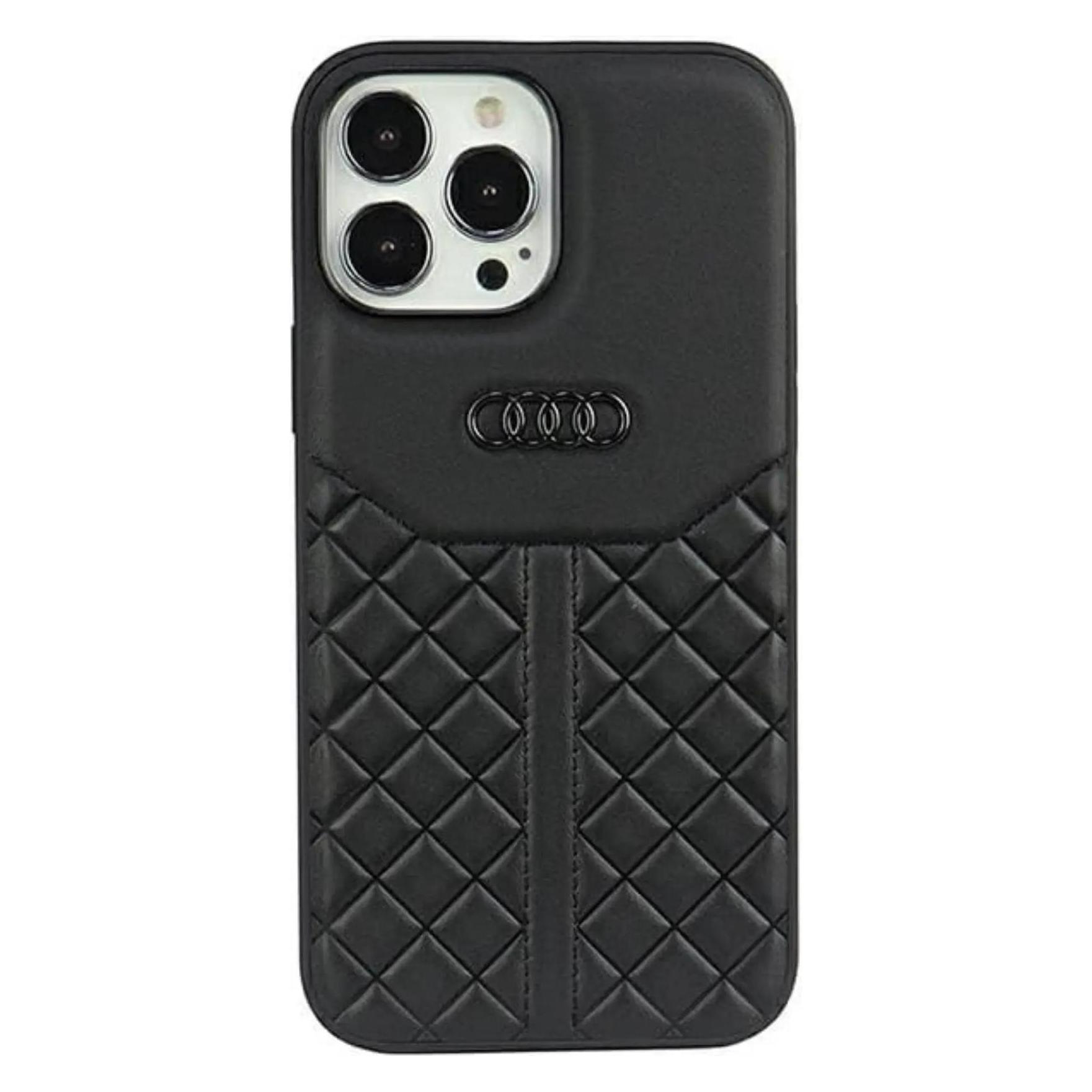 Audi Genuine Leather IPhone 13 Pro Max 6.7" Czarny/black Hardcase Au-TPUPCIP13PM-Q8/D1-Bk (Apple IPhone 13 Pro Max), Smartphone Hülle, Schwarz