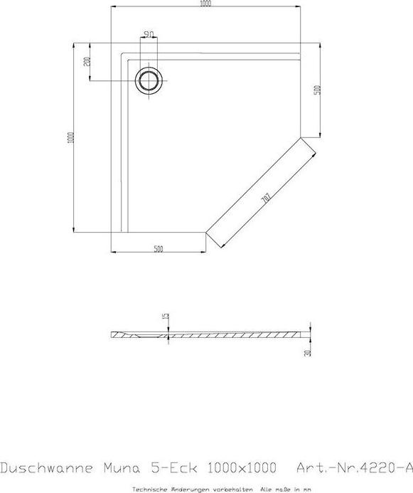 Immagine prodotto Hoesch Piatto doccia pentagonale MUNA ultrapiatto 1000x1000x30mm bianco