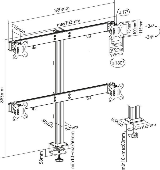 Actual product image Xantron Table mount for 4 monitors (Table, 32", 8 kg)