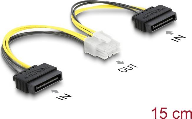 Produktbild Delock Stromkabel 2 x SATA 15 Pin Stecker zu 8 Pin EPS Stecker 15 cm (15 cm, 15 pin S-ATA, 8 pin EPS)