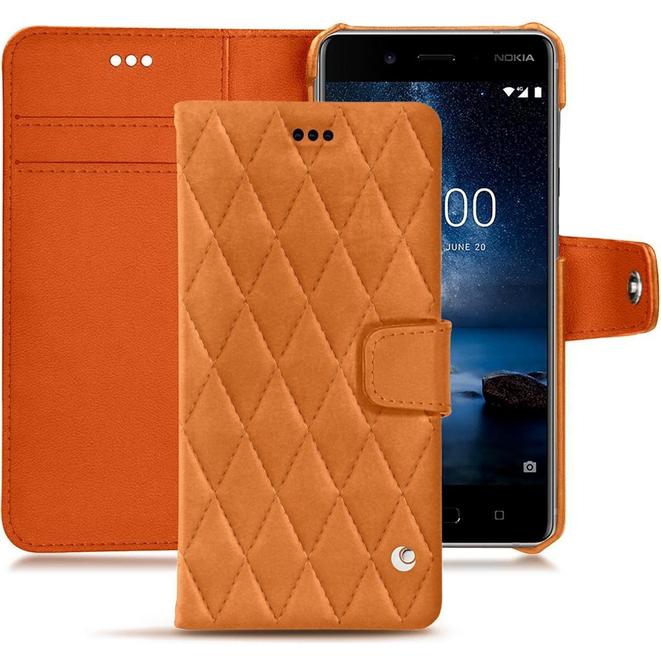 Noreve Lederschutzhülle Wallet (Nokia 8), Smartphone Hülle, Orange