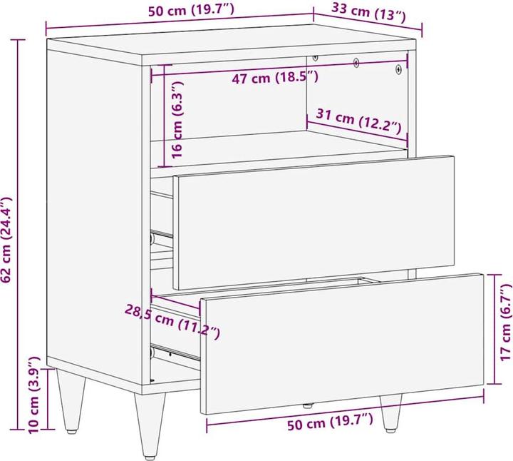 Image du produit vidaXL Table de chevet (50 x 33 x 62 cm)