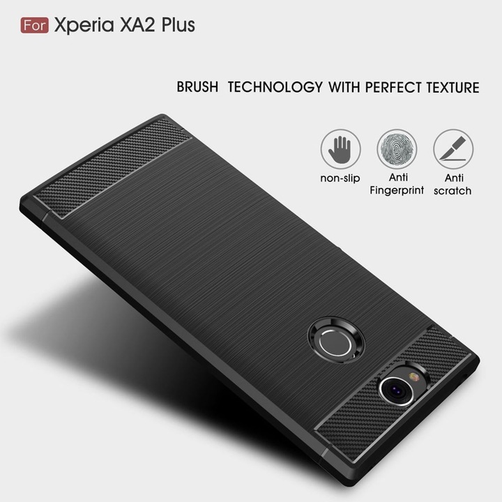 Produktbild König Design Hülle Handy Schutz für Sony Xperia XA2 Plus Case Cover Bumper Carbon Optik Grau (Xperia XA2 Plus)