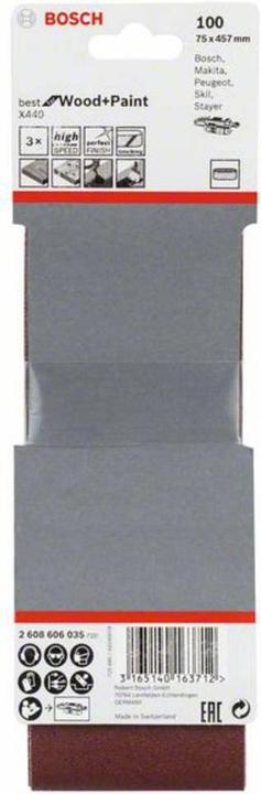 Image du produit Bosch Professional Zubehör PRO X440 bande abrasive, 75 x 457 mm, G100 (100)