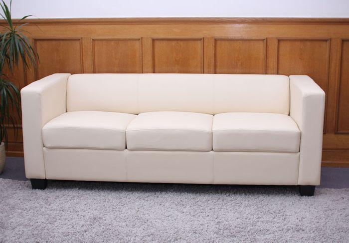 Immagine prodotto Mendler Set di divani 3-2-1 Loungesofa Lille - Finta pelle, Crema (1 posto, 2 posti, 3 posti)
