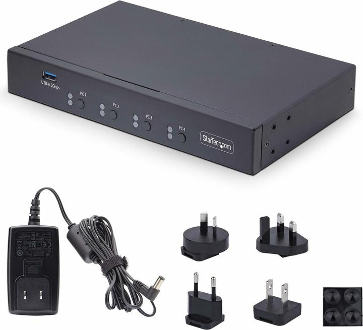 Image du produit StarTech COM 4 ports KM Switch avec itinérance souris USB 3.0 Commutateur clavier et souris Switch 3,5mm/USB