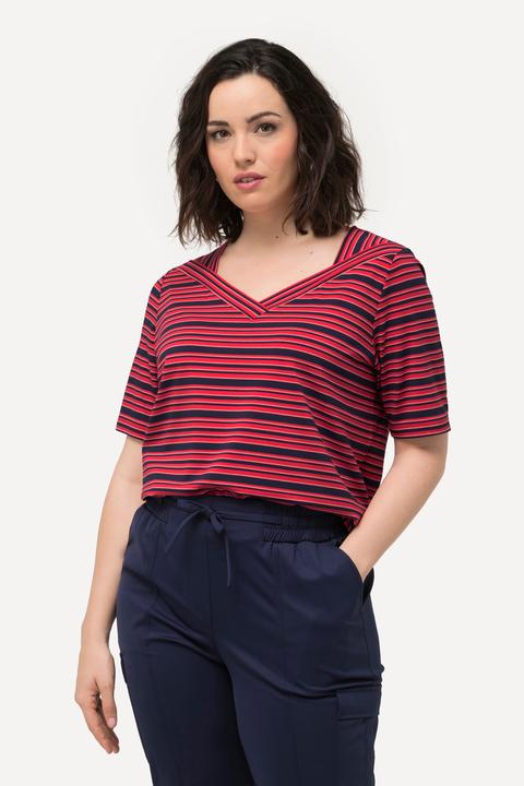 Produktbild Ulla Popken T-Shirt, Ringel, Classic, V-Ausschnitt, Halbarm (58)