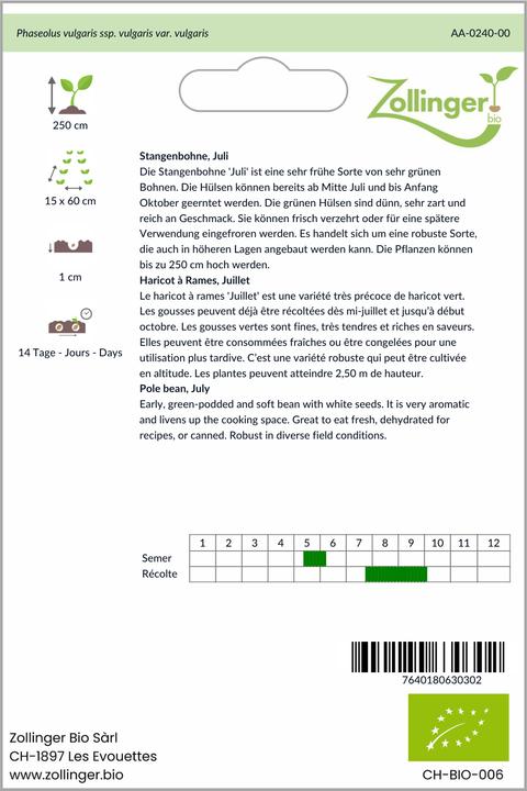 Produktbild Zollinger Bio Stangenbohne, Juli