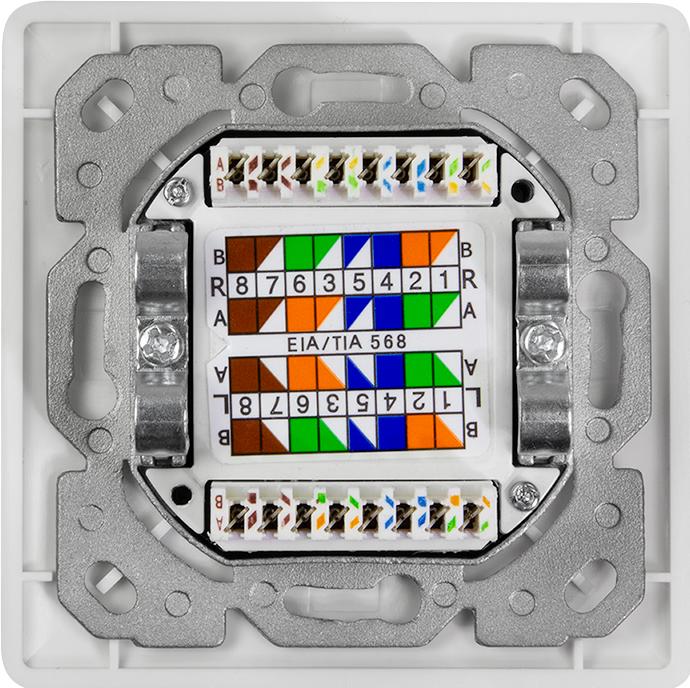 Produktbild LogiLink Cat.6A Netzwerkdose UP 2 x RJ45 geschirmt, signalweiss, senkrechte Kabelzuführung