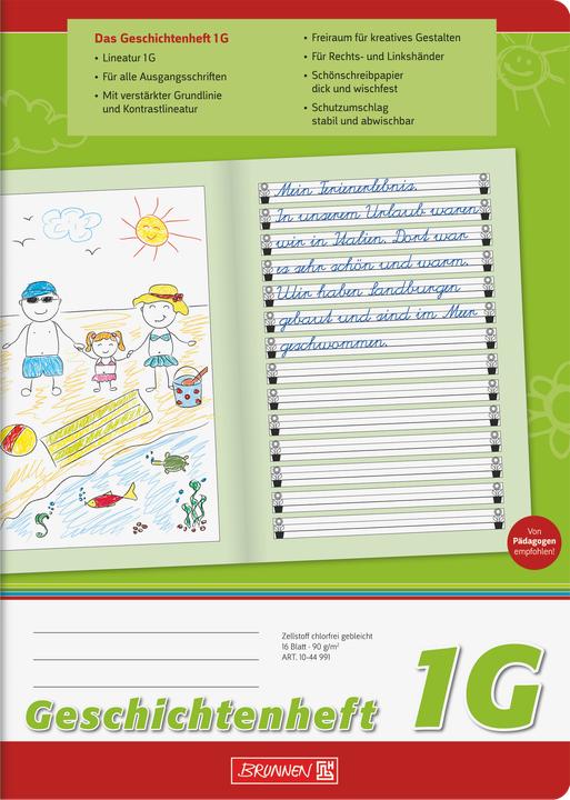 Produktbild Brunnen Geschichtenheft Lineatur 1G liniert DIN A4 ohne Rand, 16 Blatt (A4, Speziallineatur)