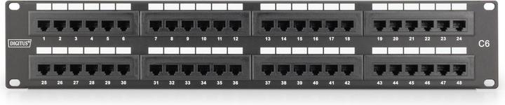 Actual product image Digitus Patch Panel 48,3cm 19Z 48Port 2U Cat6 unshielded black RAL 9005 Cable installation with LSA Leis...