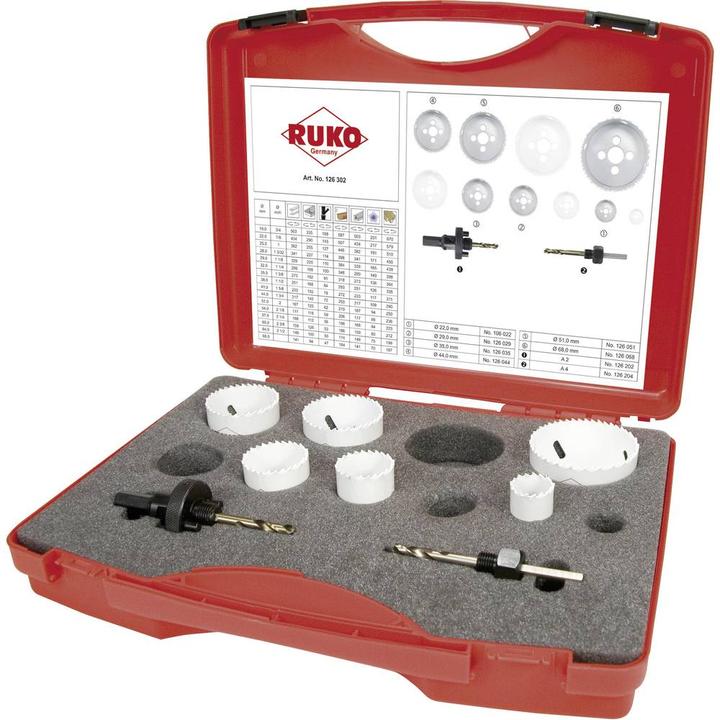 Actual product image Ruko Hole saw set 8 pieces 126302 C (22 mm, 68 mm, 44 mm, 29 mm, 35 mm, 51 mm)