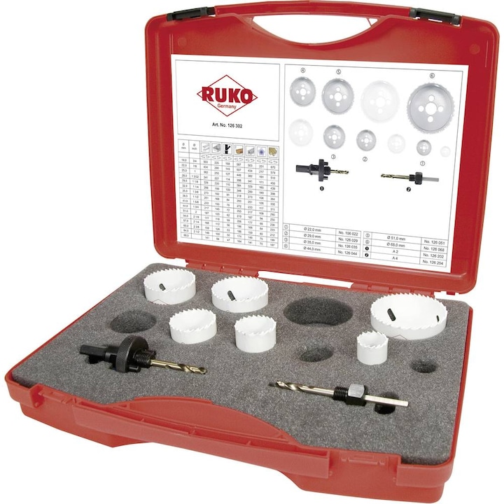 Produktbild Ruko Lochsägen-Set 8teilig 126302 C (22 mm, 68 mm, 44 mm, 29 mm, 35 mm, 51 mm)