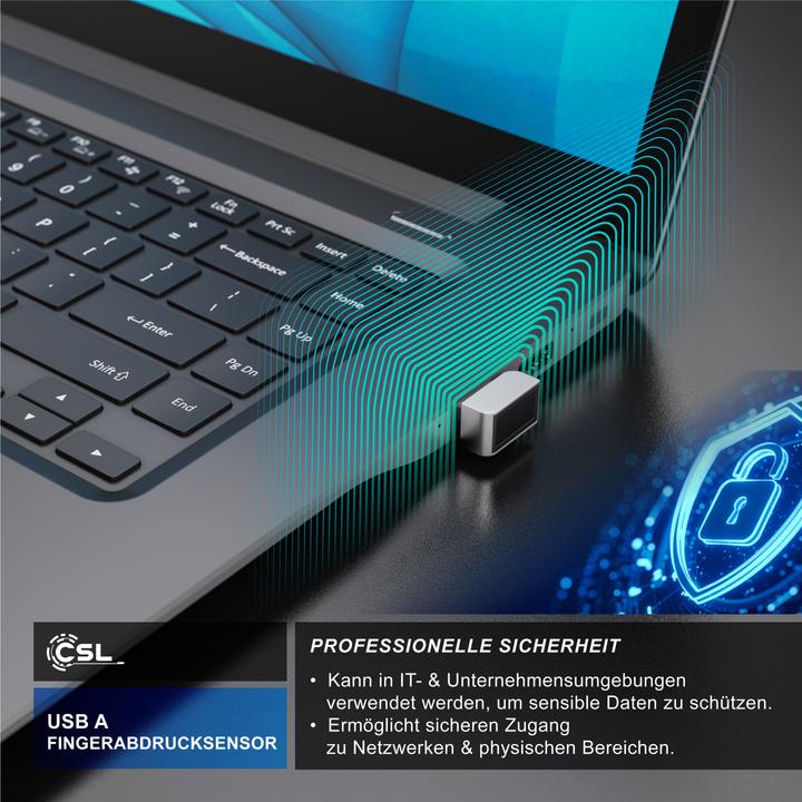 Produktbild CSL Fingerabdrucksensor, bis zu 10 IDs, biometrische Authentifizierung, Windows 11, Plug & Play, USB-A