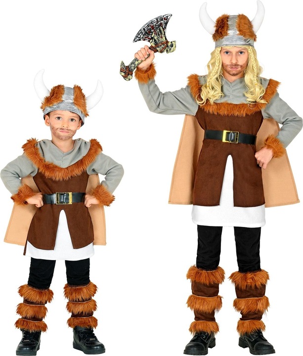 Immagine prodotto Widmann Costume da vichingo da ragazzo con tunica, cintura e mantello, scaldamuscoli, elmo (116)