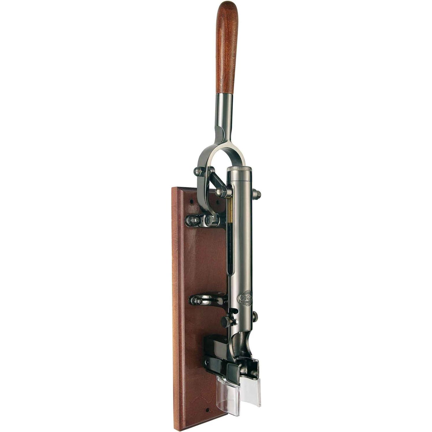BOJ Wandkorkenzieher mit Holzhalterung, Flaschenöffner, Silber