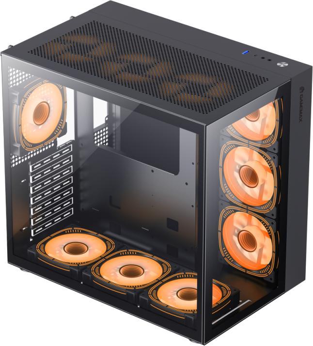 Actual product image GameMax Infinity Gaming Case w/ Glass Side & Front, ATX, Dual Chamber, No Fans inc., Mesh Panels, USB-C, Bla (ATX, mATX, Mini-ITX)