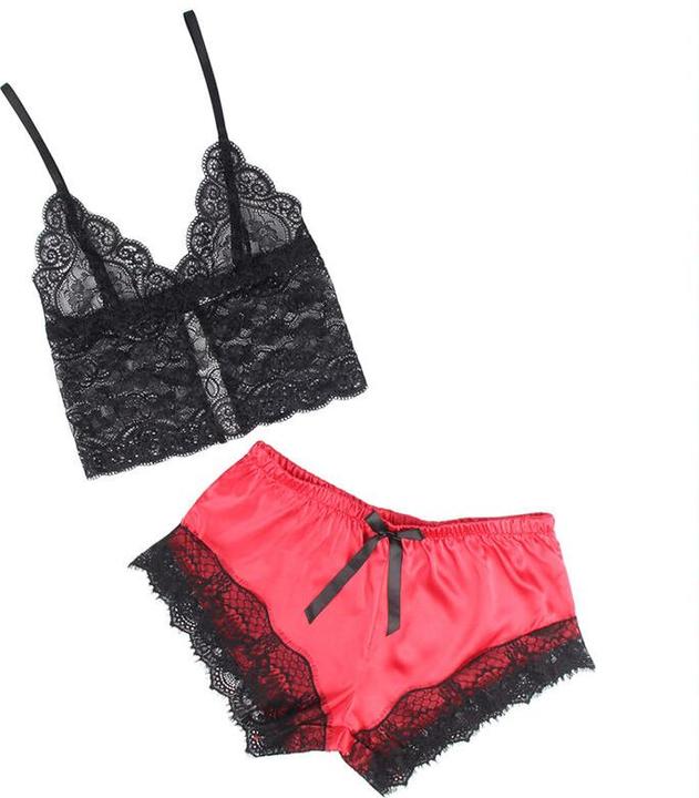 Image du produit Subblime 953966 CHEMISE DE NUIT EN SOIE DOUCE + PANTALON EN DENTELLE NOIR/ROUGE L/XL (S)