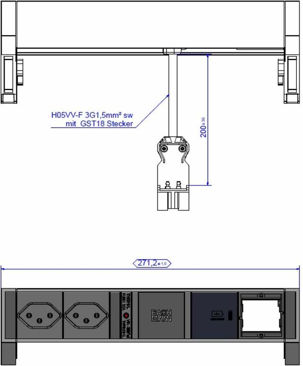 Produktbild Bachmann Desk 2 Alu - 2 AC-Ausgänge - Indoor - Typ J - Aluminium - Kunststoff - Aluminium (2x, Typ 13)